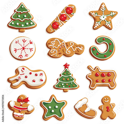 Simple flat 2D icon Christmas gingerbread set isolated on transparent background, vector, flat design, animation design, vector, flat design, animation design, simple flat 2D icon, design, clipart