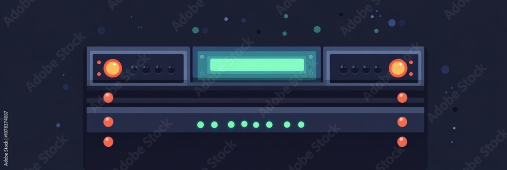 Network servers with blinking indicators illuminate a dark space, showing activity and processing during operation hours. Generative AI Network servers with blinking indicators illuminate a dark space, showing activity and processing during operation hours. Generative AI