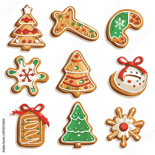 Simple flat 2D icon Christmas gingerbread set isolated on transparent background, vector, flat design, animation design, vector, flat design, animation design, simple flat 2D icon, design, clipart