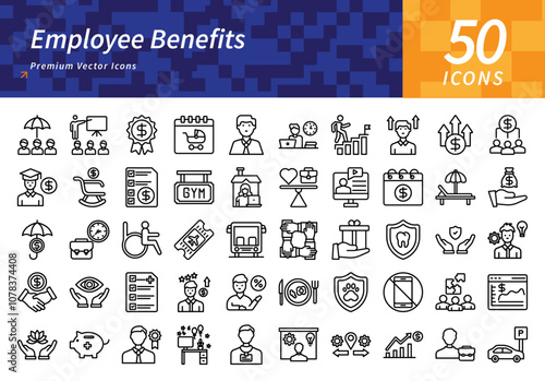 Corporate Employee Benefits Icons for Health, Compensation, and Workforce Retention in Modern Organizations