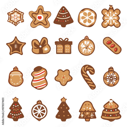 Simple flat 2D icon Christmas gingerbread set isolated on transparent background, vector, flat design, animation design, vector, flat design, animation design, simple flat 2D icon, design, clipart