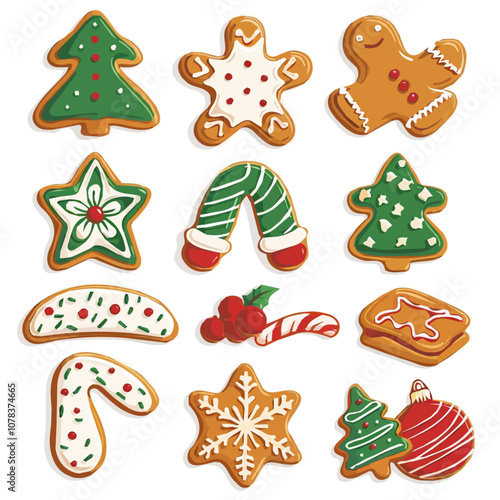 Simple flat 2D icon Christmas gingerbread set isolated on transparent background, vector, flat design, animation design, vector, flat design, animation design, simple flat 2D icon, design, clipart