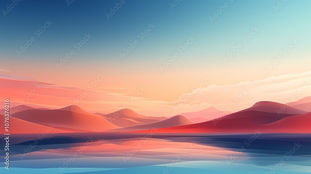 Fototapeta premium Digital technology abstract sunset desert landscape poster background
