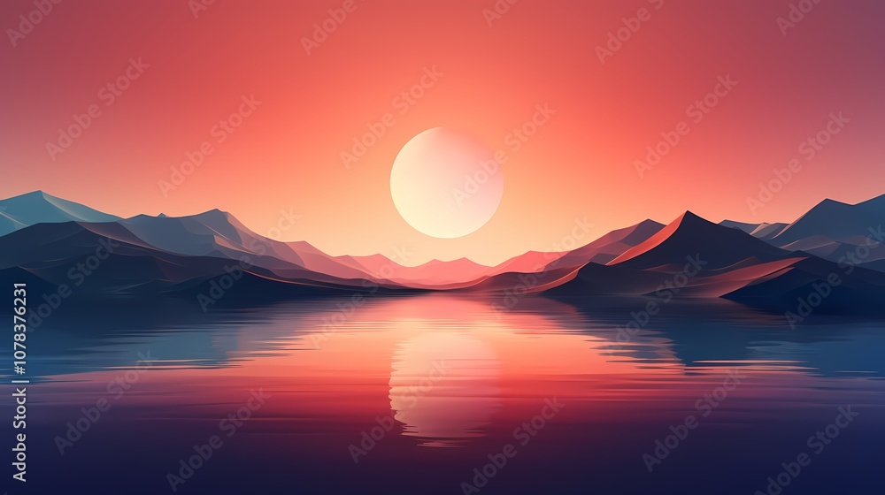 Digital technology abstract sunset desert landscape poster background