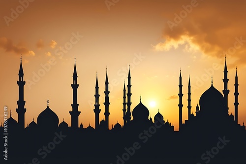 Beautiful Silhouette of mosque in India photo