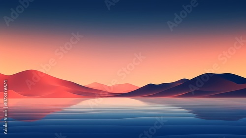 Digital technology abstract sunset desert landscape poster background