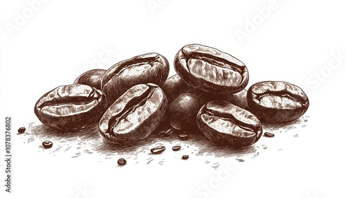 A drawn illustration of coffee beans isolated on a white background