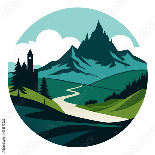 Highland landscape silhouette vector illustration on white background