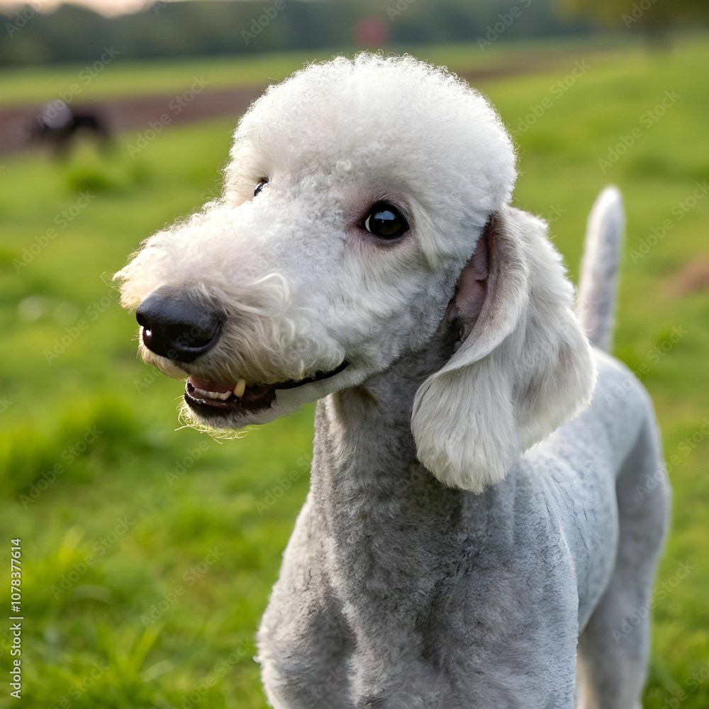 Fototapeta premium The Bedlington Terrier is a unique, affectionate breed known for its distinctive lamb-like appearance.