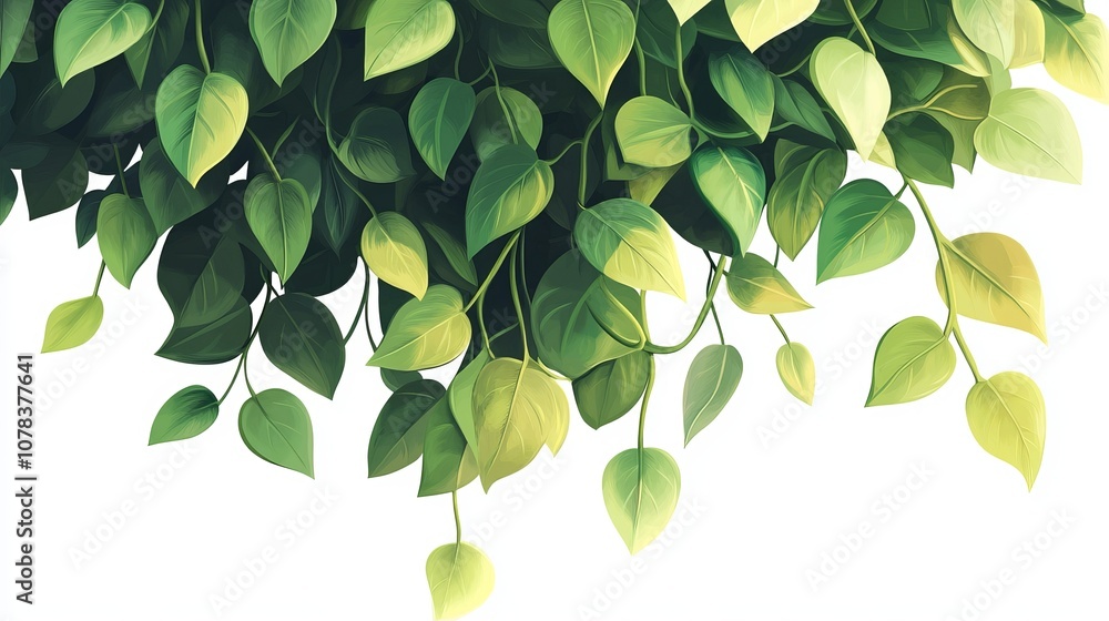 Front View of Hanging Creepers Plant Tree: Vector Illustration of Green Vines