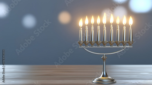 Illuminated menorah with soft bokeh background photo