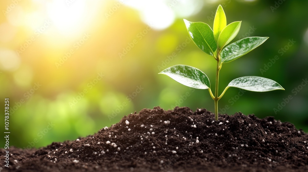 A young plant sprouts from rich soil, symbolizing growth and renewal in nature. A young plant sprouts from rich soil, symbolizing growth and renewal in nature.