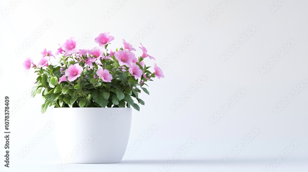Vibrant Floral Pot with Lush Blooms on a White Background Vibrant Floral Pot with Lush Blooms on a White Background