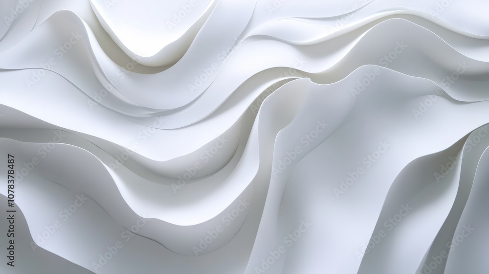 Obraz premium Minimalistic abstract background with white 3d waves and copyspace.
