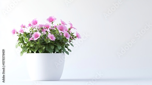 Vibrant Floral Pot with Lush Blooms on a White Background