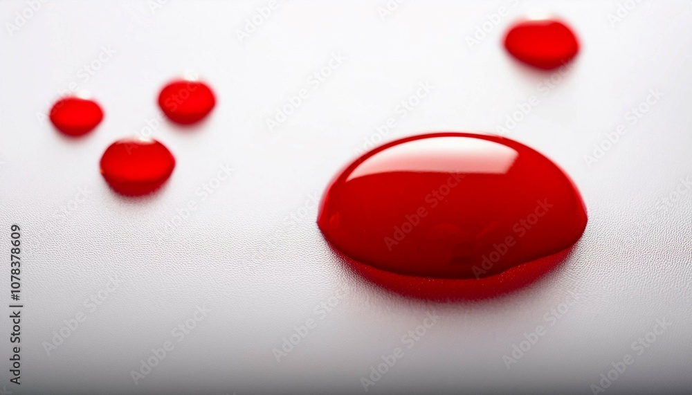 Blood drops on a white surface, symbolizing health, life, and medicine. Blood drops on a white surface, symbolizing health, life, and medicine.