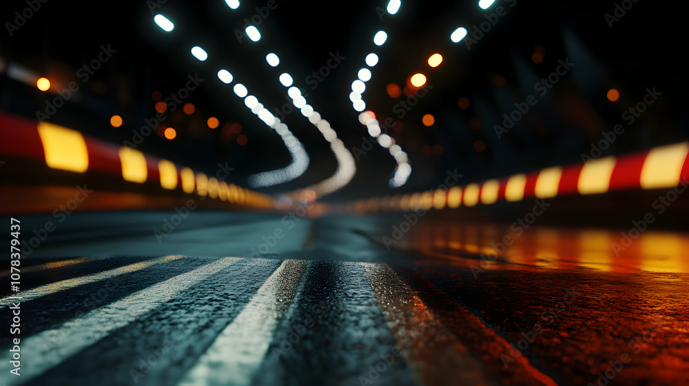 Race track finish line racing on light night Race track finish line racing on light night