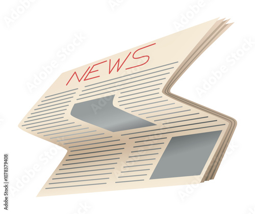Folded newspaper. Modern news publication. Newspaper icon. Periodical printing product, daily news and sport, food and medicine, business information, latest press