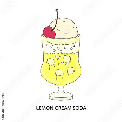 純喫茶のレモンクリームソーダ　手描きのイラスト
