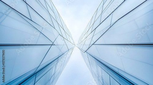 Abstract view of glass skyscrapers reaching skyward