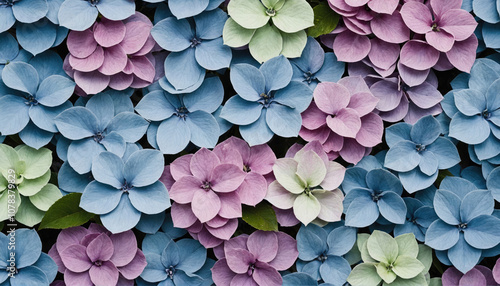 A close-up shot of colorful hydrangeas in bloom