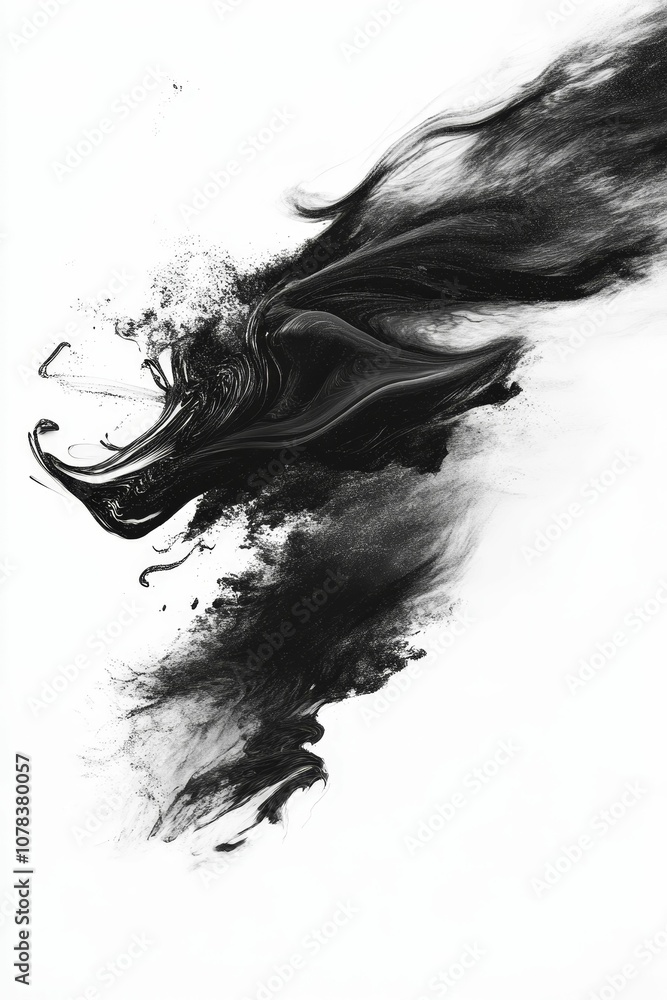 Fototapeta premium Black paint splatter on white background.
