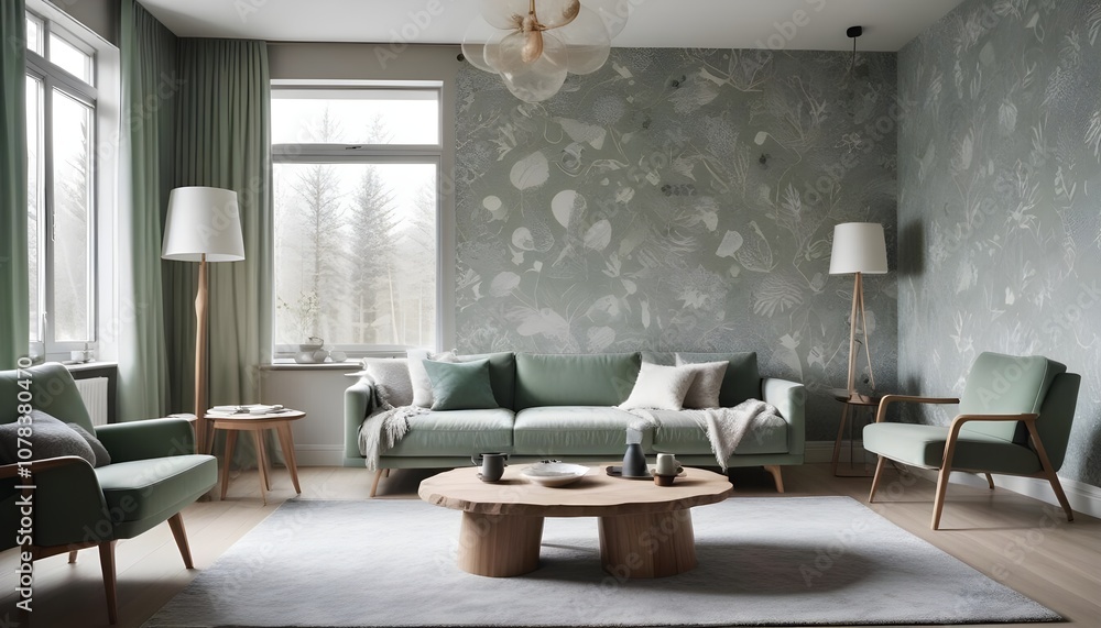 Scandinavian living room interior design zoom background,Doodle Galaxy patterned wallpaper graphics Scandinavian living room interior design zoom background,Doodle Galaxy patterned wallpaper graphics