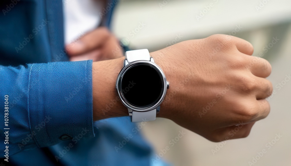 blank round smart watch on wrist, empty screen smart watch mockup. Generated image blank round smart watch on wrist, empty screen smart watch mockup. Generated image