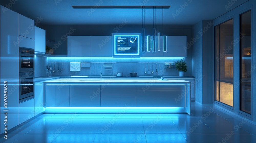 Modern Kitchen with Blue Lighting Modern Kitchen with Blue Lighting