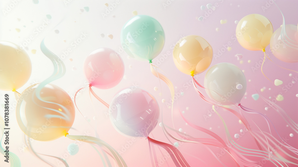 Birthday Background with Pastel Balloons and Ribbons Birthday Background with Pastel Balloons and Ribbons