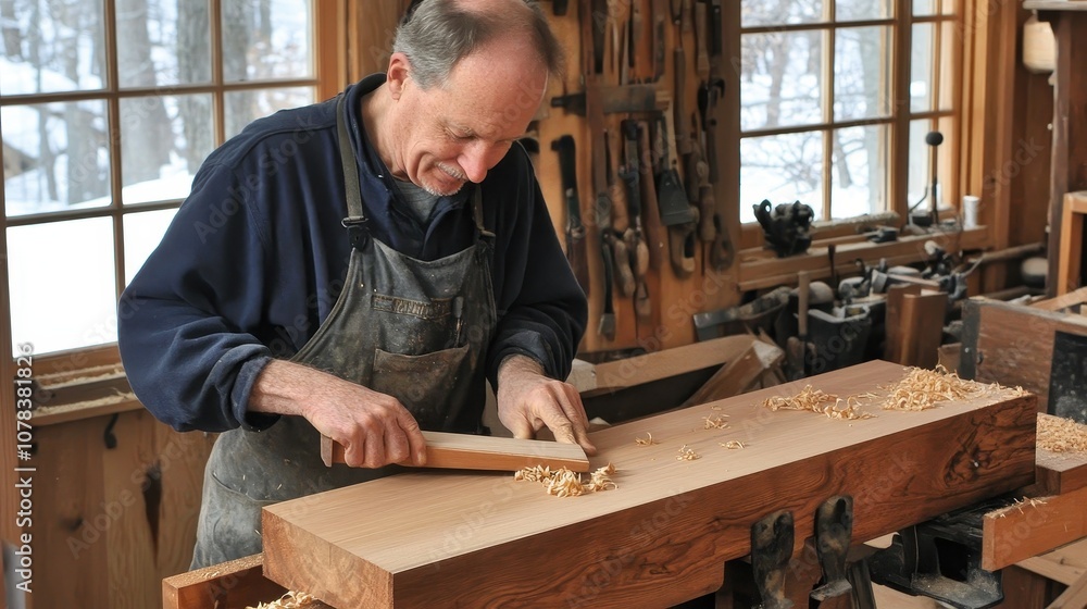 Cozy Workshop Afternoon with Wood Planing Scene Cozy Workshop Afternoon with Wood Planing Scene