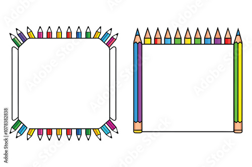 Rectangle Frame Made of Colored Pencils Graphic Design.