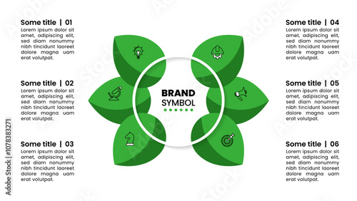 Infographic template. 6 green leaves with icons