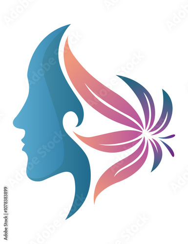 Beautiful, Elegant Silhouette of Women Adorned with Colorful Floral Designs and Patterns. Beauty logo design