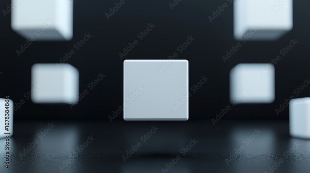 Abstract background with floating white cubes on a black surface. Abstract background with floating white cubes on a black surface.