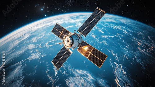 A small spy satellite is floating in low Earth orbit with a clear, detailed camera.