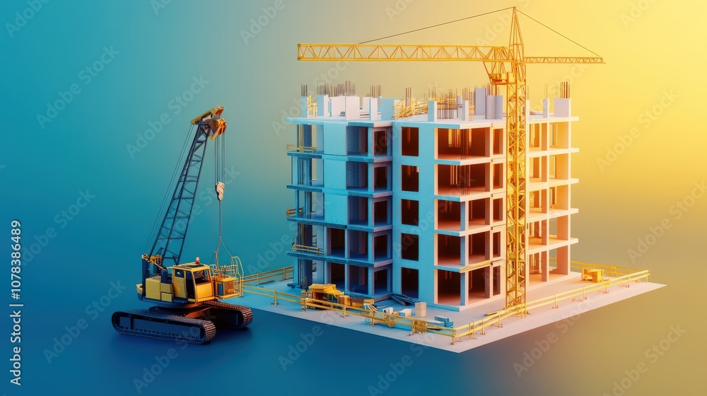 Detailed 3D cross-section of a modern building construction, showcasing structural integrity and architectural design Detailed 3D cross-section of a modern building construction, showcasing structural integrity and architectural design