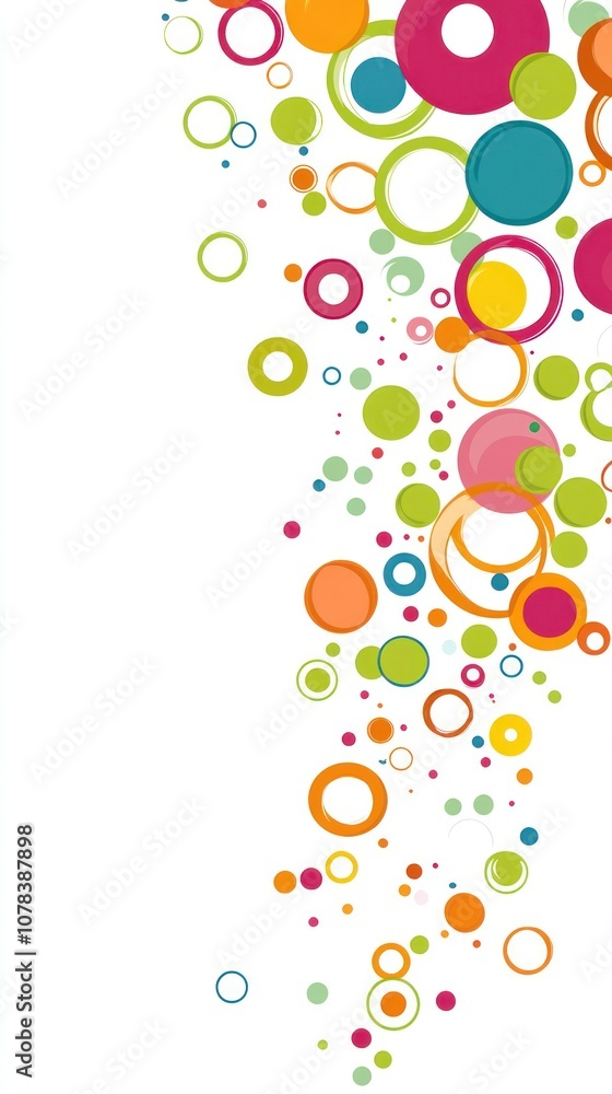 A vibrant design featuring colorful circles cascading down a white background. A vibrant design featuring colorful circles cascading down a white background.