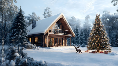 Charming Christmas or New Year and winter scene with festive decorations.