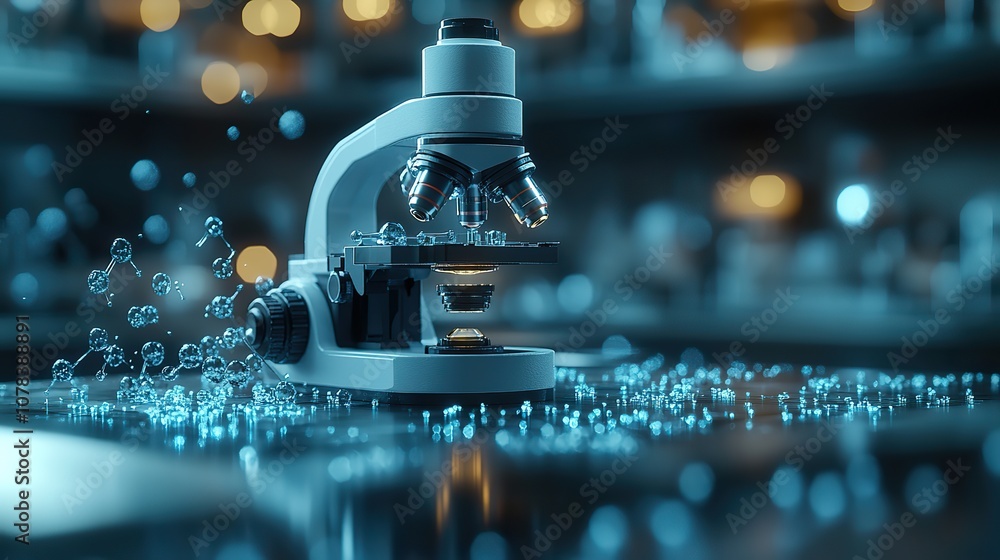molecule and microscope in the laboratory 3d rendering molecule and microscope in the laboratory 3d rendering