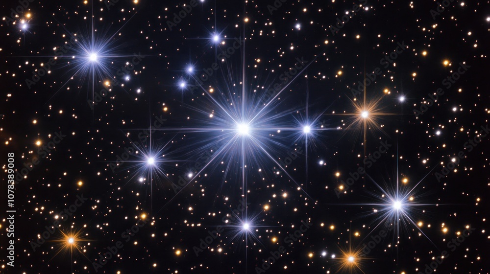 Dark sky illuminated by bright stars scattered throughout, each star glowing uniquely in the quiet expanse of night. Dark sky illuminated by bright stars scattered throughout, each star glowing uniquely in the quiet expanse of night.