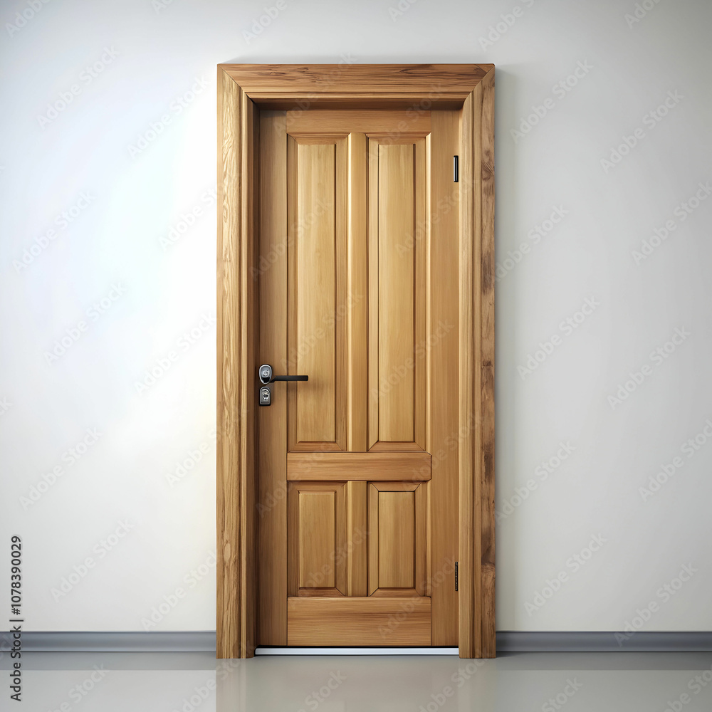 A rustic wood door isolated on a white background, showcasing its natural grain and texture. A rustic wood door isolated on a white background, showcasing its natural grain and texture.