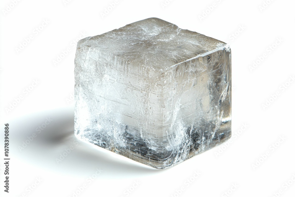 Obraz premium A single ice cube on a white background.