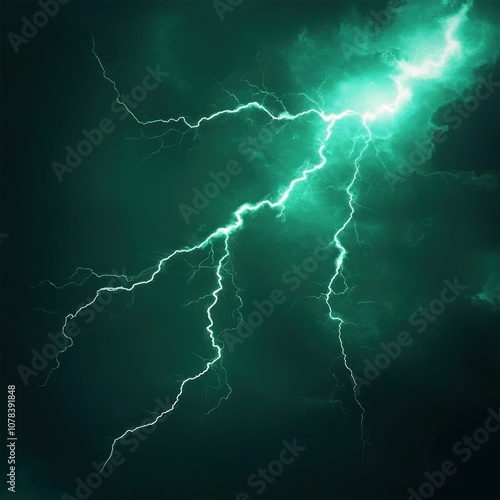 Lightning in the sky, extreme lightning on a green background.