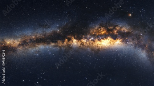 Milky Way galaxy standing out against the dark night sky, with stars glowing in clusters along its radiant path."