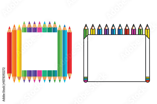 Rectangle Frame Made of Colored Pencils Graphic Design.