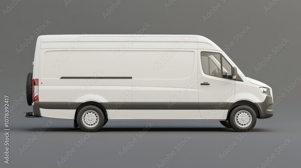 White Cargo Van with Spare Tire and Side View White Cargo Van with Spare Tire and Side View
