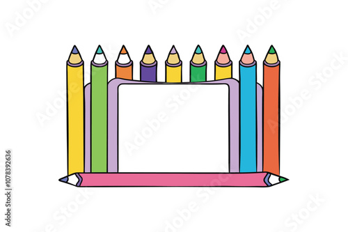 Rectangle Frame Made of Colored Pencils Graphic Design.