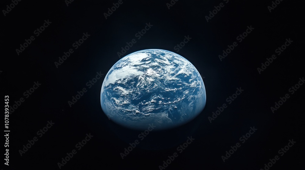 Satellite image of Earth from a distance reveals thin atmosphere surrounding the blue planet. Satellite image of Earth from a distance reveals thin atmosphere surrounding the blue planet.