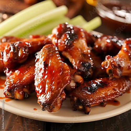 Crispy Glazed Chicken Wings Food Plate Closeup photo